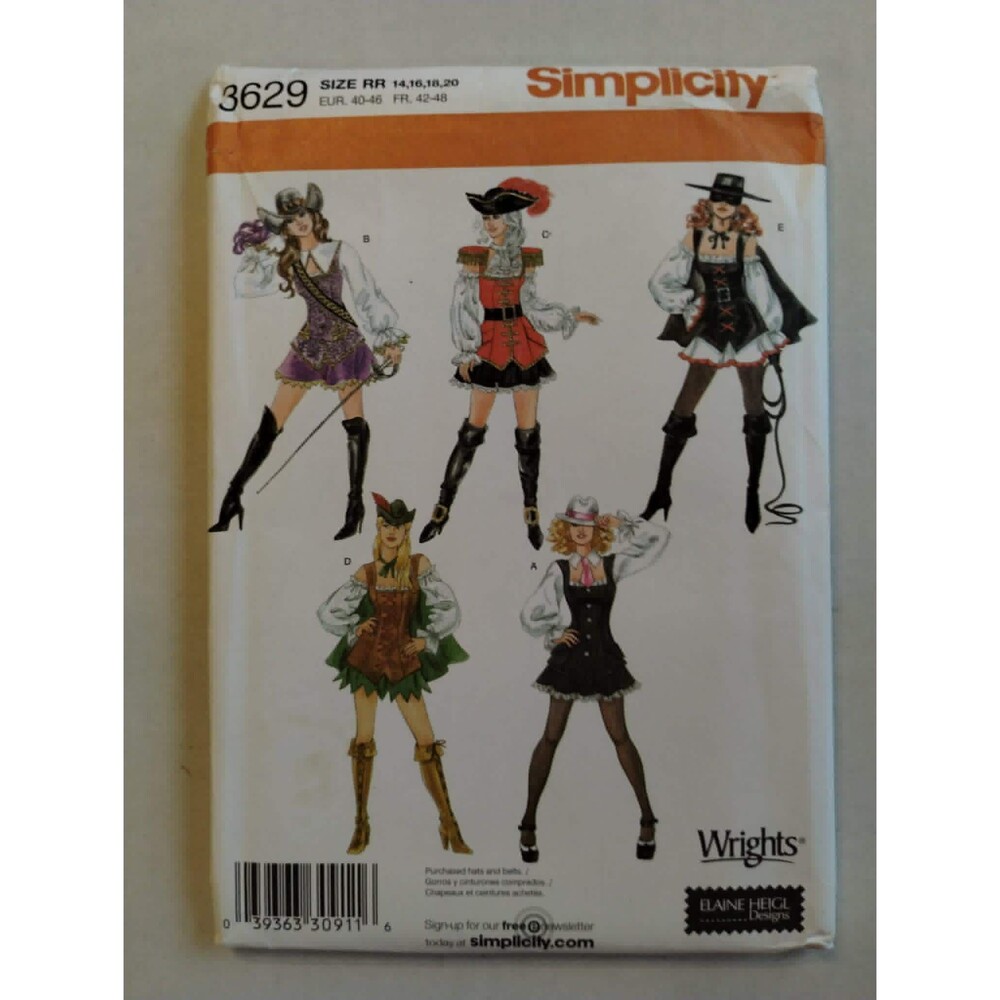 3629 Simplicity Sewing Pattern Misses Adventure Costumes, Misses